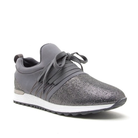 CLEARANCE Charcoal Shimmery Metallic Slip On Sneakers - Picture 2 of 2